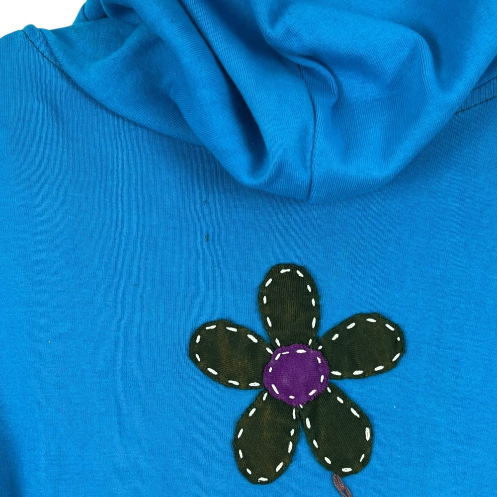 Boho Hippie Hooded Jacket Colorful Embroidered Flowers Cutout Design Size Large - Picture 5 of 11